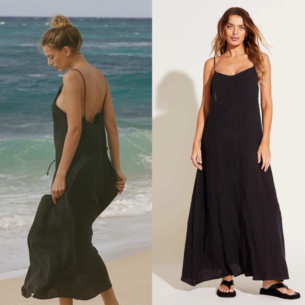 Vitamin A Mari Maxi Dress Crinkle Linen Sun Dress Breathable Summer Essential
